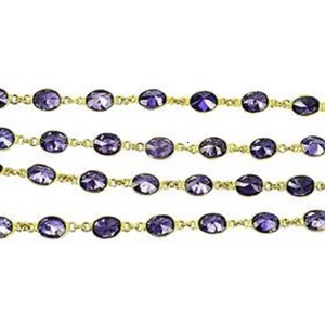 Conectores de Bisel con Gemas de Cuarzo Amatista de Forma Ovalada, Cadenas de Plata de Ley 925, Cadena de Gemas de Amatista Ovalada - Product Image 3