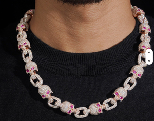 Collar de Plata 925 con Moissanita y Eslabones de Calavera, Chapado en Rodio/Oro, Estilo Hiphop, Cadena Iced Out, Joyería para Fiesta o Regalo - Product Image 2