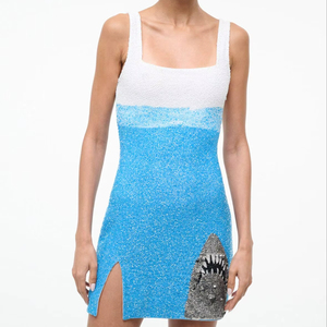 Vestido Mini de Terciopelo de Moda para Mujer, Cuello Alto, Tela Elástica, Corte Regular, Tallas Grandes, Largo hasta el Suelo, Manga Larga, con Cuentas y Lentejuelas - Product Image 1