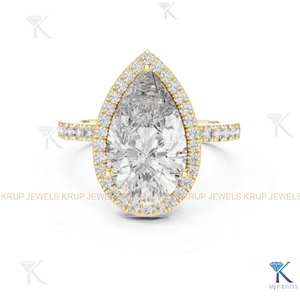 Bague de Fiançailles en Or Massif avec Diamant CVD Oval Taille Halo Certifié IGI, Bande Pavée, Cadeau d'Anniversaire de Mariage, Vente en Gros Personnalisée - Product Image 2