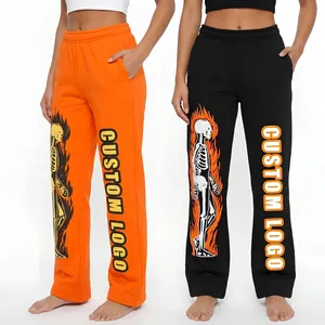 Pantalon de survêtement personnalisé pour femme, orange et noir, imprimé sur mesure, taille élastique, poches latérales, décontracté, pour l'automne - Product Image 5