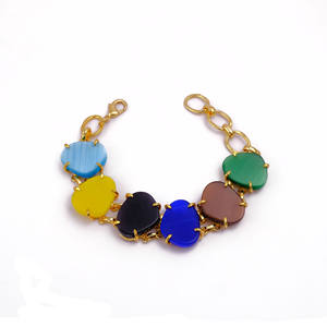 Pulseras de Cadena con Piedras Preciosas Ojo de Gato Multicolor, Chapadas en Oro, Cadena Ajustable, Joyería para Mujer - Product Image 1