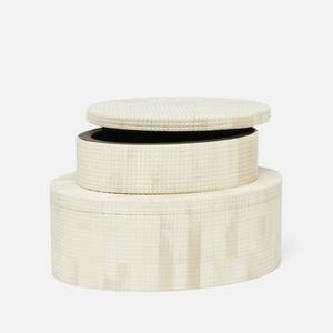 Handcrafted Bone Inlay Decorative <b>Storage</b> Box Set with Fine Grid Texture Round Oval Jewelry Organizer Keepsake Boxes for Home - Product Image 1