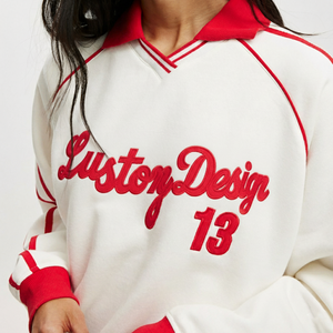 Sudadera Extra Grande Ligera de Algodón 100% Ecológico, Diseño Personalizado, para Mujer, Roja y Blanca, Cuello Alto, Manga Regular, Talla Grande - Product Image 4