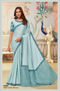 Satin and Georegette Silk <b>Saree</b>-Ethnic Traditional Indian Wear - Product Image 5