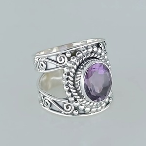 Amethyst <b>Ring</b> Handmade Sterling Silver Bezel Setting Natural Purple Oval Gemstone <b>Boho</b> Jewelry February Birthstone - Product Image 4