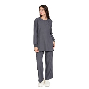 Ensemble de blouses médicales personnalisées à col montant semi-zippé, manches longues, gris anthracite, avec poches, pour infirmières (vente en gros) - Product Image 4