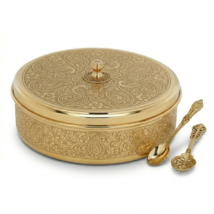 Premium Brass <b>Decorative</b> Jewelry <b>Box</b> <b>With</b> <b>Lid</b> Handmade Mandala Design Round Organizer For Vanity Table And Gift Purpose - Product Image 4