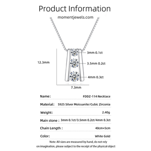 Collier pendentif à 3 pierres en argent 925 plaqué rhodium, chaîne à maillons, bijoux géométriques en zircon pour mariage, fiançailles, cadeau - Product Image 6