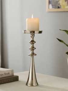 Support de bougie en métal argenté à base colonne à plusieurs niveaux, support simple pour bougie, pour la décoration de la maison - Product Image 1