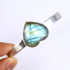 Top Natural Labradorite Heart Shape <b>Bracelet</b> 925 Sterling <b>Silver</b> Plated Adjustable <b>Cuff</b> <b>Bracelet</b> for Women Handmade Jewelry - Product Image 2