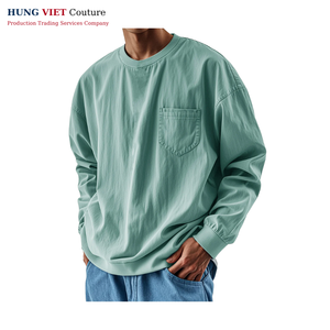 T-shirt boxy vert olive décontracté à porter quotidiennement avec manches longues et tissu tricoté confortable à la longueur des hanches - Product Image 1