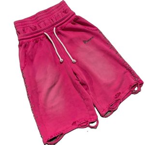 OEM Custom Breathable Eco-Friendly Heavyweight Acid Wash Cotton Knitted Elastic Waist Mid Casual Oversized <b>Men</b> Pink Streetwear - Product Image 4