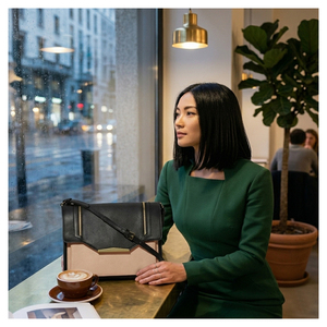 ROYAA Pochette de Soirée en Cuir Véritable de Haute Qualité avec Fermeture Éclair et Chaînes, Bandoulière/Épaule pour Femme - Élégante pour Mariage - Product Image 6