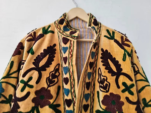 Veste bomber en velours de coton 100% faite à la main, réversible, vintage, bohème, courte, hiver, motif floral brodé, cadeau pour elle - Product Image 2