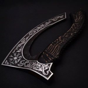 Burraq Hache à pizza artisanale en acier au carbone avec manche en bois de rose et étui en cuir, 12 pouces, pour bricolage, usage industriel, camping, extérieur, Fête des Pères - Product Image 3