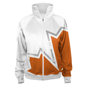 Women's Orange <b>White</b> Color Blocking Geometric Print Hooded Zip-Up Fleece Knitted <b>2</b> <b>Piece</b> Long <b>Set</b> Sporty Activewear Top Regular - Product Image 1