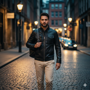 Chaqueta de Cuero Negra de Piel de Cordero Auténtica de Primera Calidad para Hombre, Chaqueta de Motociclista Ajustada, Ropa de Invierno Informal con Múltiples Bolsillos - Product Image 5