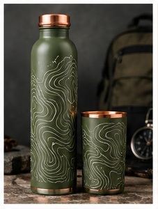 Elegant Pink Dandelion <b>Copper</b> <b>Water</b> <b>Bottle</b> with Cup Lid Travel Drinkware - Product Image 2