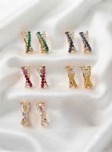 Hoop Earrings Fine Jewelry 14KT Yellow Gold with Lab Grown Ruby and Lab Grown Diamonds in Micro Pave Setting - Product Image 3