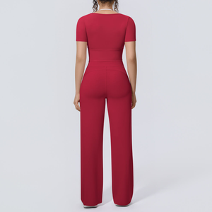 Ensemble 2 pièces de yoga sans bretelles, col carré, taille haute, longueur intégrale, sans couture, respirant, extensible, en Spandex/Nylon imprimé - Product Image 6
