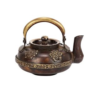 Traditional Chinese Metal Tea <b>Kettle</b> With Lid And Handle Decorative Pattern Design - Product Image 1