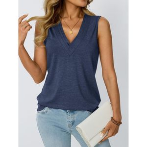 2025 femmes décontracté col en v débardeurs respirant sans manches été chemises Logo personnalisé gilet de gymnastique pour les vacances Flowy Design - Product Image 5