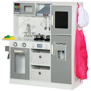 Giocattolo da Cucina Interattivo in Legno Bianco con Luci e Suoni, Include Grembiule, Cappello da Chef, Utensili, Macchina per il Ghiaccio e Cappa Aspirante - Product Image 1
