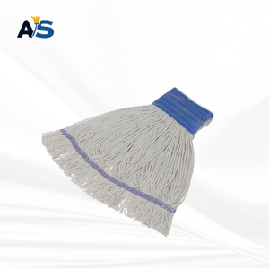 A&S Heavy Duty Natural White Cotton <b>Mop</b> Head multi-ply twisted yarn with 5" Blue Head Band with Light Purple Tail Band Loop End - Product Image 2