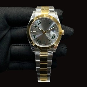 Reloj Personalizado de Dos Tonos con Caja Redonda, Esfera Gris y Números Romanos, la Mejor Colección de Lujo Personalizada para Fiestas Unisex - Product Image 1