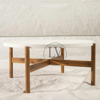 Table de patio ronde scandinave en terrazzo avec pieds en bois, table ronde durable pour l'intérieur et l'extérieur, fabriquée au Vietnam, B2B