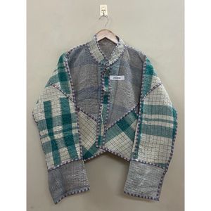 Chaqueta de algodón suave, cómoda y ecológica, estilo vintage para invierno, para mujeres y niñas, con costuras tradicionales indias Kantha. - Product Image 6