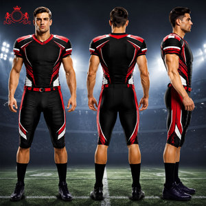 Ensemble d'uniformes de football américain pour hommes adultes, noir, rouge, blanc, impression par sublimation, polyester respirant - Product Image 6