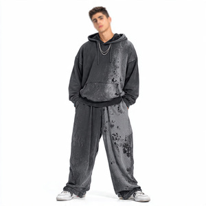 Custom <b>Men</b> Acid Washed <b>Baggy</b> Sweatpants Heavyweight Vintage Knee Cut Wide Leg <b>Trousers</b> Casual Loose Fit Jogger Streetwear Pants - Product Image 4