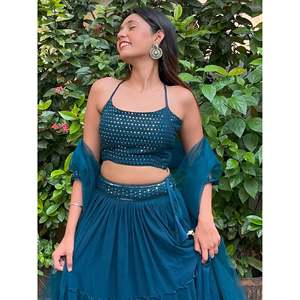Sweet Teal Blue Georgette <b>Party</b> Wear Lehenga Choli Set with Dupatta - Product Image 2