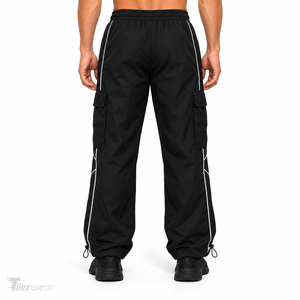 Pantalones Deportivos para Hombre, Resistentes al Viento, con Cordón Ajustable, Cintura Elástica, Estilo Cargo, con Franjas Laterales, Ajuste Casual, de Nailon - Product Image 2