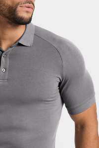 Polo homme slim fit gris en polyester, manches courtes, couleur unie, tissu tricoté respirant - Product Image 6