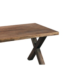 Table de Salle à Manger Design Rustique Solide Top X-Leg Base Finition Bois Foncé Meubles de Cuisine pour la Maison - Product Image 3