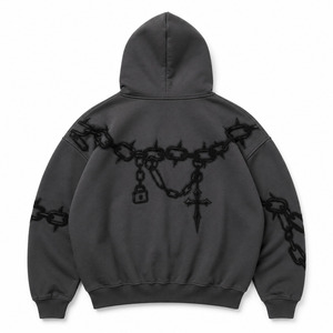 Ensemble sweat à capuche et jogging polaire zippé pour homme Lexical, imprimé chaîne noire, style hip-hop, coupe régulière, pour l'automne - Product Image 4