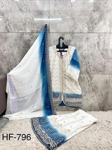 Salwar Kameez Crema y Verde con Dupatta Bordada para Mujer, Traje Tradicional de Boda, Corte Regular, Reversible - Product Image 3