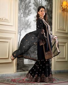 Ensemble Salwar Kameez en Georgette brodé pour femmes, tenue traditionnelle indienne pakistanaise réversible, pour les fêtes et les mariages - Product Image 3