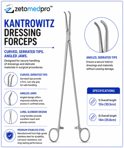 Pinzas de vendaje KANTROWITZ con puntas curvas dentadas y mandíbulas anguladas, longitud 12 pulgadas (30.5 cm) o 14 pulgadas (35.6 cm) ZETOMEDPRO - Product Image 3