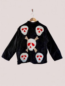 Skull Motif Handmade Vintage Suzani Embroidered <b>Velvet</b> Jacket Unisex Timeless Artistry Winter Halloween Statement <b>Coat</b> - Product Image 2