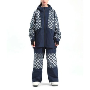 Ensemble de Combinaison de Ski pour Femmes, Imperméable, à Capuche, Motif à Carreaux Bleus, Polyester, Une Pièce, Vêtements de Sport d'Hiver pour l'Extérieur, Combinaisons de Ski - Product Image 1