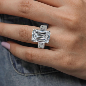 Emerald & Round Cut Moissanite Diamond Halo Engagement <b>Ring</b> <b>Iced</b> Out Style Hidden Halo Solitaire Wide Band Cocktail Wedding <b>Ring</b> - Product Image 1