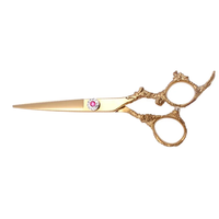 Ciseaux de barbier professionnels en acier inoxydable avec manche droit en forme de dragon, revêtement or-plasma, lame tranchante, pour salon de beauté