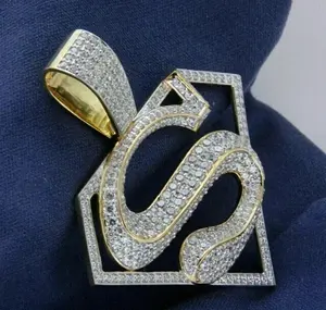 จี้ตัวอักษรแบบ Iced Out ชุบทอง 14K เงินสเตอร์ลิงและเพชรโมอิสซาไนต์ สร้อยคอฮิปฮอปสำหรับผู้หญิง - Product Image 3