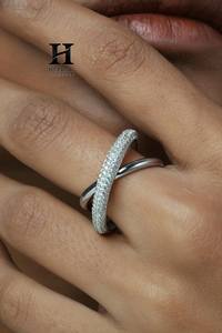 14K White Gold Lab Grown Diamond Criss Cross <b>Ring</b> IGI Certified Round Brilliant Micro Pave X Shape <b>Statement</b> <b>Ring</b> Jewelry - Product Image 2