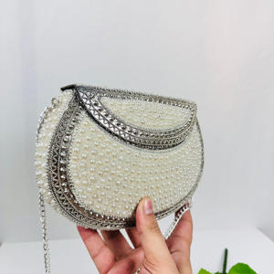 Bolso de mano hecho a mano con cuentas de perlas blancas para mujer, moderno, chapado en oro pulido, marco de Metal nupcial antiguo, monedero de noche para fiestas - Product Image 6