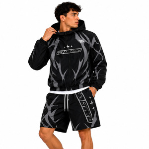 Trendy Black Custom <b>Gothic</b> Design Panel Windbreaker Polyester Nylon Tracksuit Men's Track Zip up <b>Jacket</b> and Shorts Set Hoodies - Product Image 5